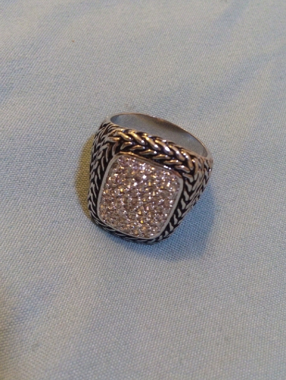 Sterling-Style Pave Square Signet Ring - Silver